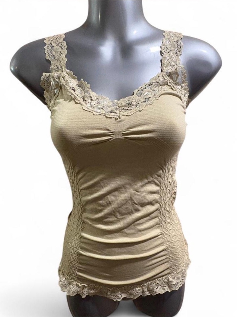 Lace Trim Camisole Tank Top - Beige OS